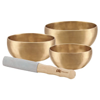 Three piece Universal Series singing bowl set by Meinl Sonic Energy with 400g, 500g and 600g bowls for professional sound healing and meditation