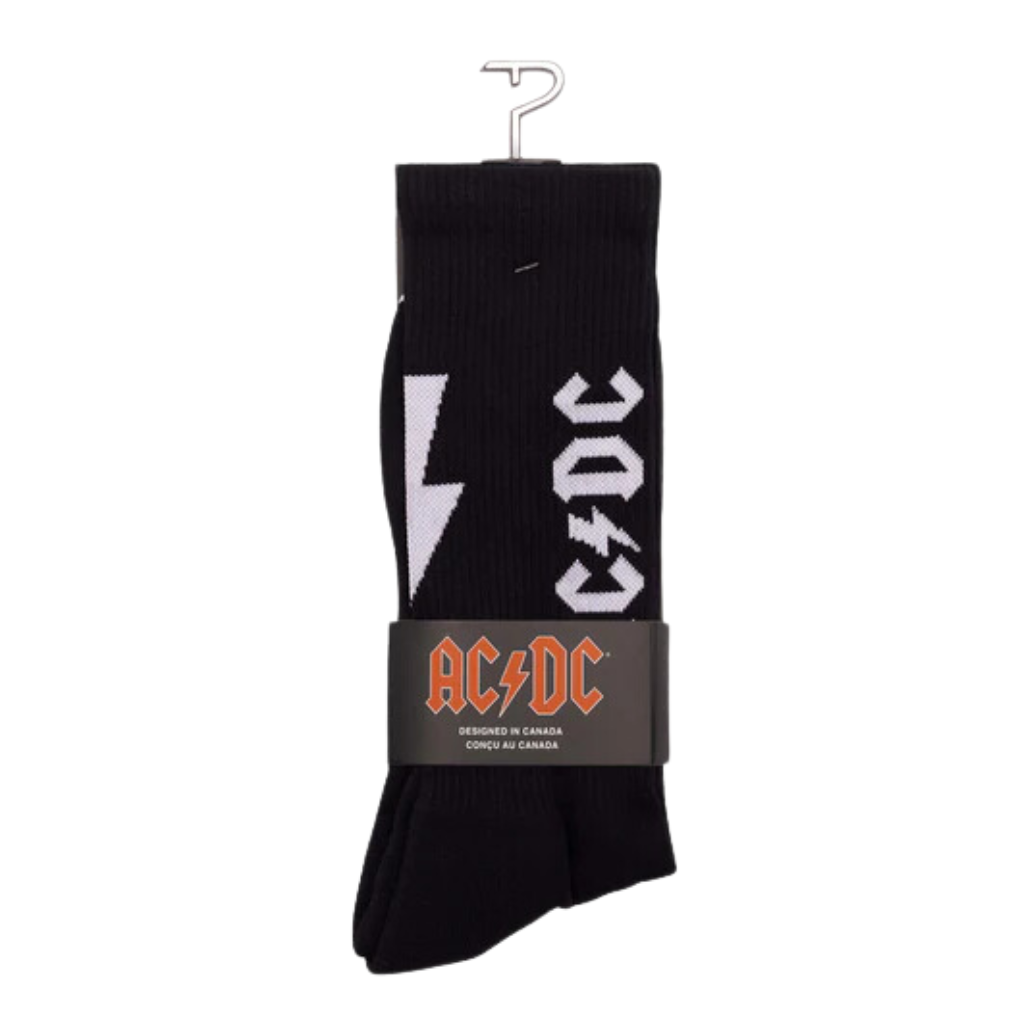 Official ACDC Merchandise Lightning Bolt Crew Socks in black
