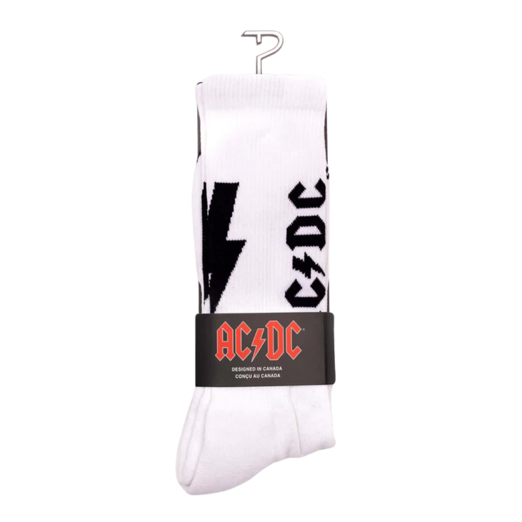 AC/DC Lightning Bolt Official Licensed Merchandise - Crew Socks White