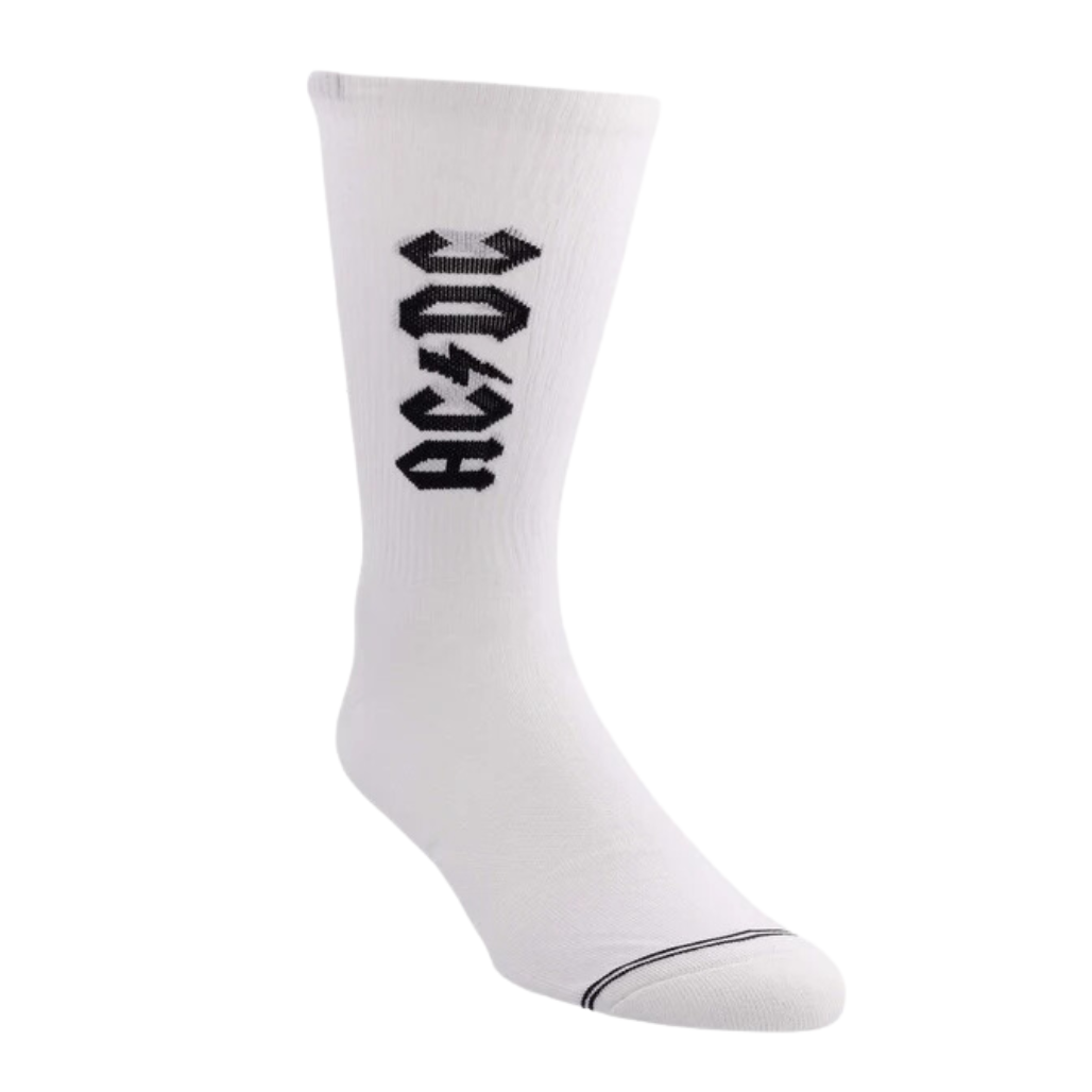 AC/DC Lightning Bolt Perri's Licensed Crew Socks White