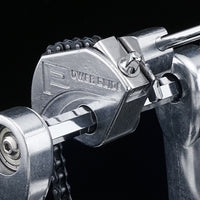 Close-up of the Power Glide cam on the Tama Iron Cobra 200 HP200PTW Double Bass Drum Pedal.