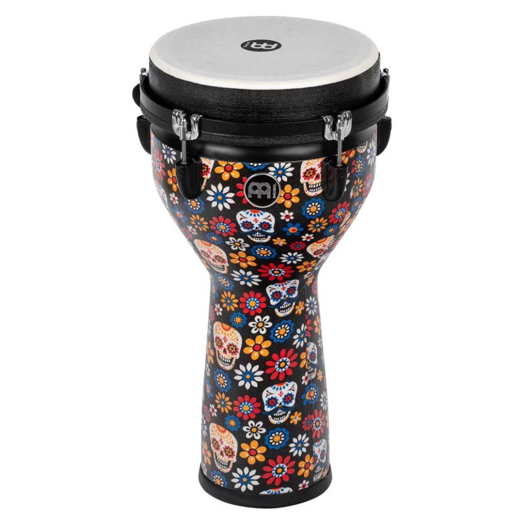 Meinl Jumbo Series Djembe Drum 10" Day of the Dead JD10DA with synthetic head and distinctive Day of the Dead shell design.