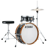 Tama Club-JAM Mini Drum Kit with Hardware in Charcoal Mist LJK28H4-CCM featuring an 18" bass drum and 12" snare drum in a compact setup.