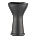 side view of 10 inch aluminium bass doumbek drum with black leather covered shell on white background
