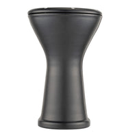 side view of 10 inch aluminium bass doumbek drum with black leather covered shell on white background