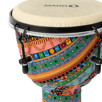 Close-up of the Mano Percussion Djembe Drum 8" Water Spirit Design MPC09WS showing the upper shell and drumhead.