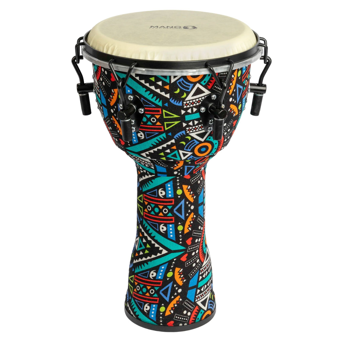 Mano Percussion Djembe Drum 10" Aztec Disco Design MPC45AD with synthetic drumhead and colourful Aztec-inspired shell artwork.