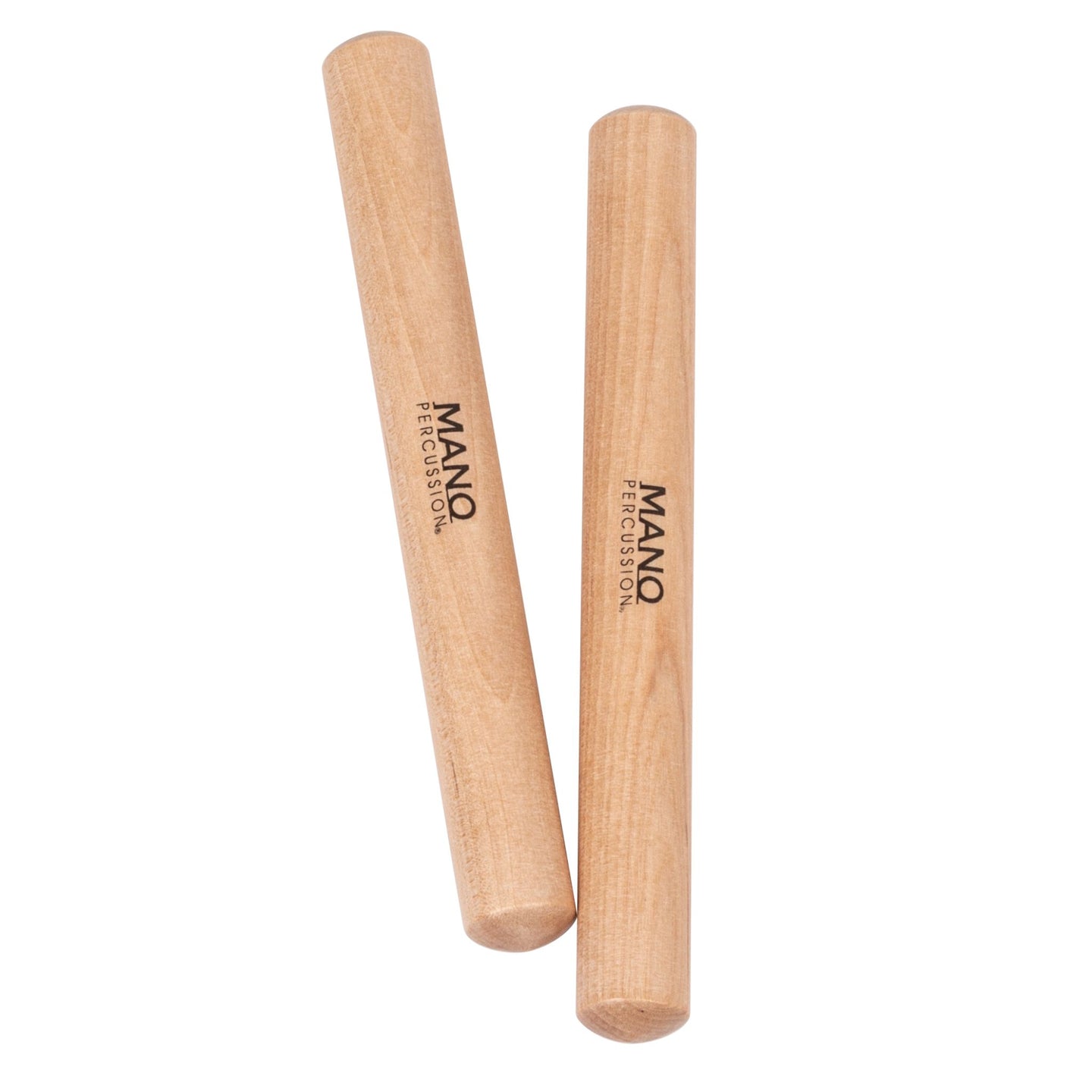 Mano Percussion 8" Hardwood Round Claves Natural Finish ED194 displayed as a pair of hardwood claves with a smooth natural wood finish.