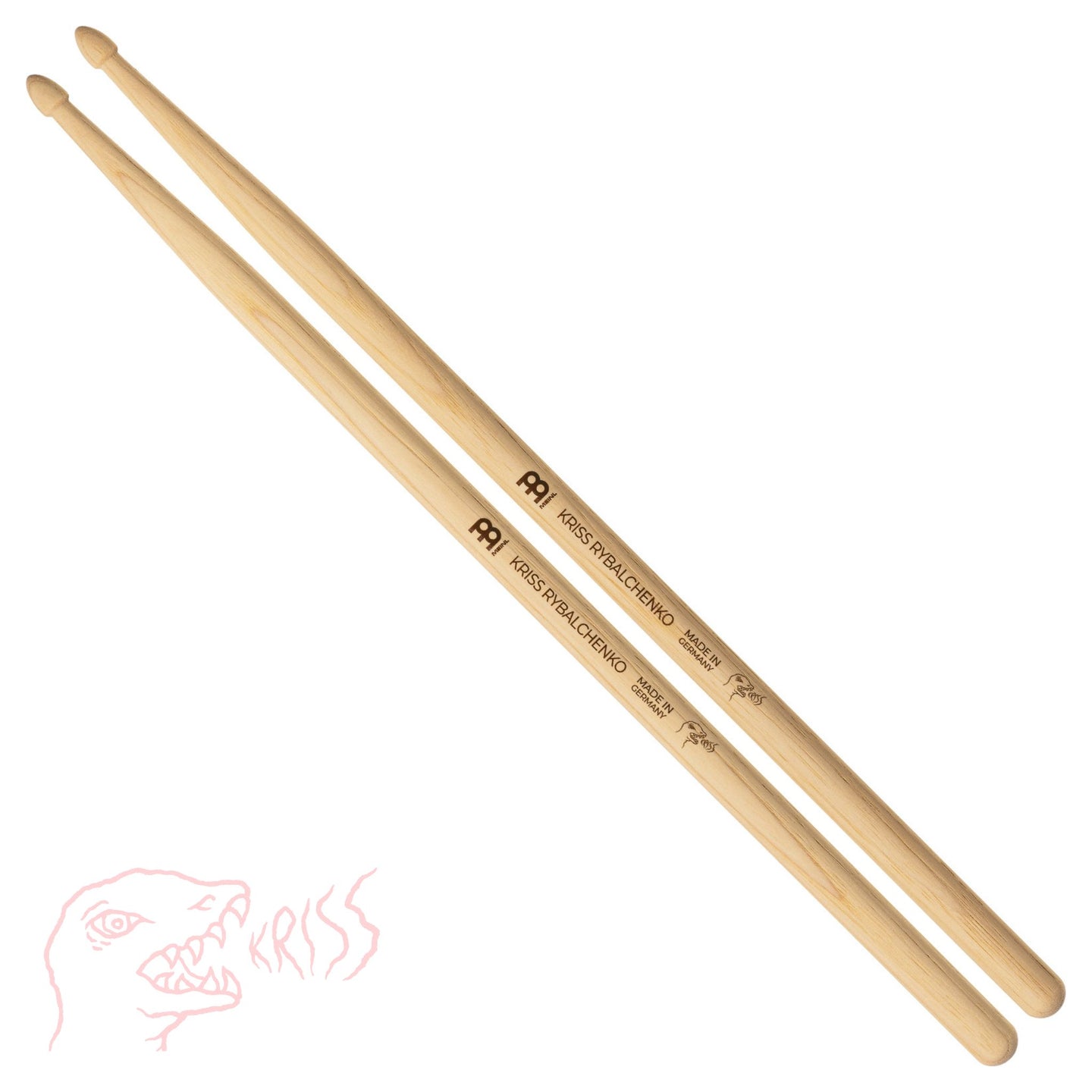 Meinl Kriss Rybalchenko Signature Drumsticks SB603 made from premium American Hickory with a 5B diameter, acorn wood tips, and extended 16.5" length.