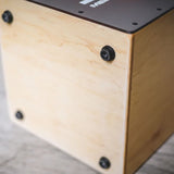 Bottom of Meinl Snarecraft cajon drum.