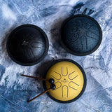 3 different colours of the Meinl Sonic Energy Steel Mini Tongue Drums.