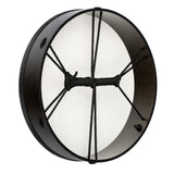 Rear view of the Meinl Sonic Energy Ritual Drum 16" Moon Phases RD16DWB-SH showing the dark walnut brown poplar frame and cord cross grip.