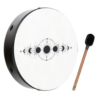 Meinl Sonic Energy Ritual Drum 16" Moon Phases RD16DWB-SH featuring a dark walnut brown poplar frame, Moon Phases design, and True Feel synthetic head.