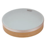 16 inch Renaissance frame drum on white background showing pre-tuned drumhead and medium oak Acousticon shell construction