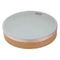 16 inch Renaissance frame drum on white background showing pre-tuned drumhead and medium oak Acousticon shell construction