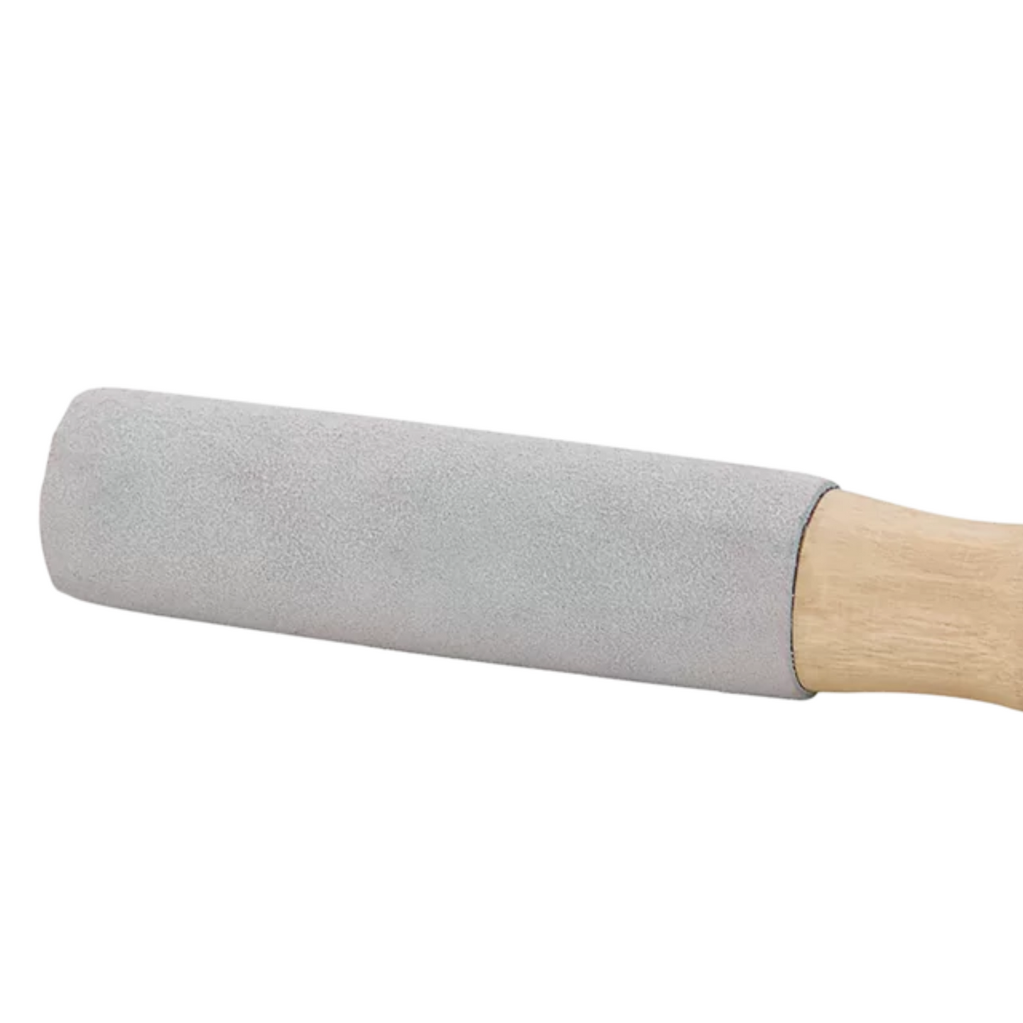 close up of suede leather singing bowl mallet showing textured suede surface and fine stitching detail