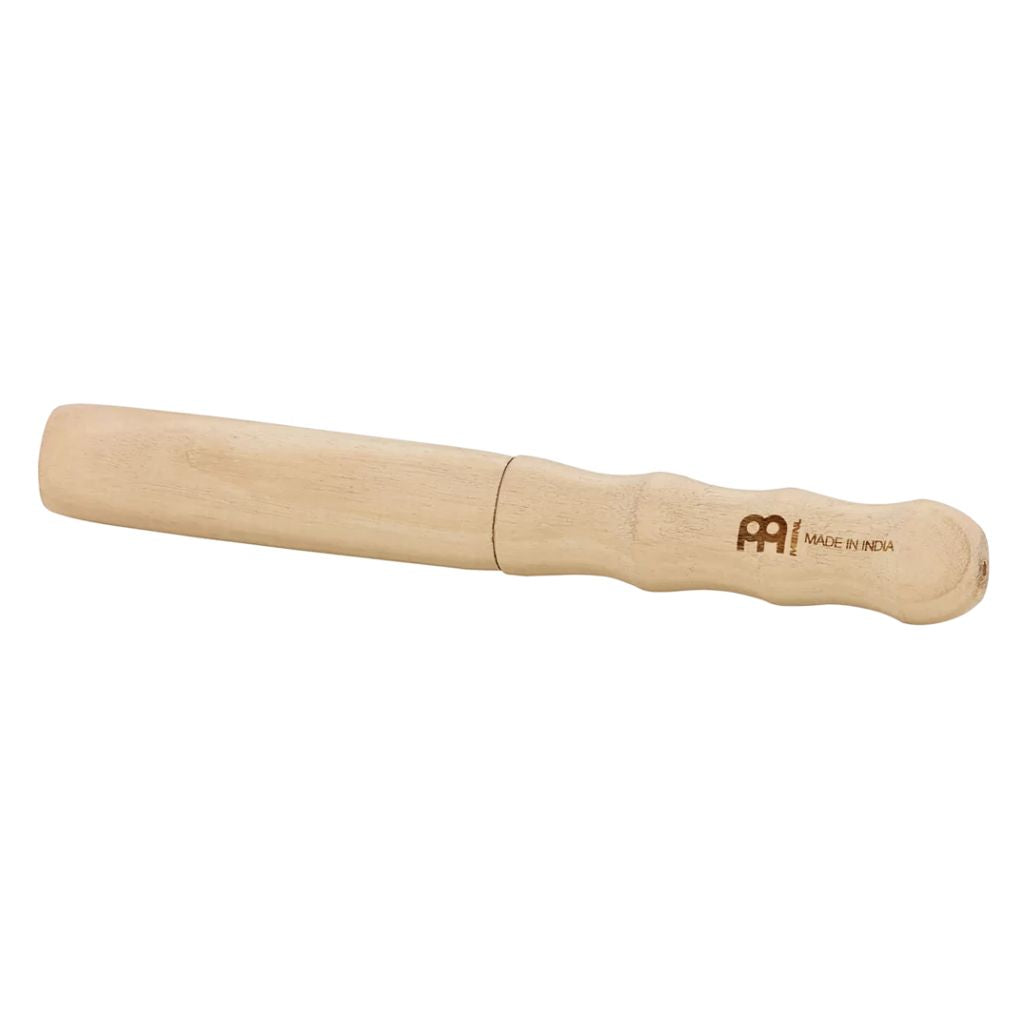 plain wood singing bowl mallet on white background showing smooth eucalyptus wood finish and simple design
