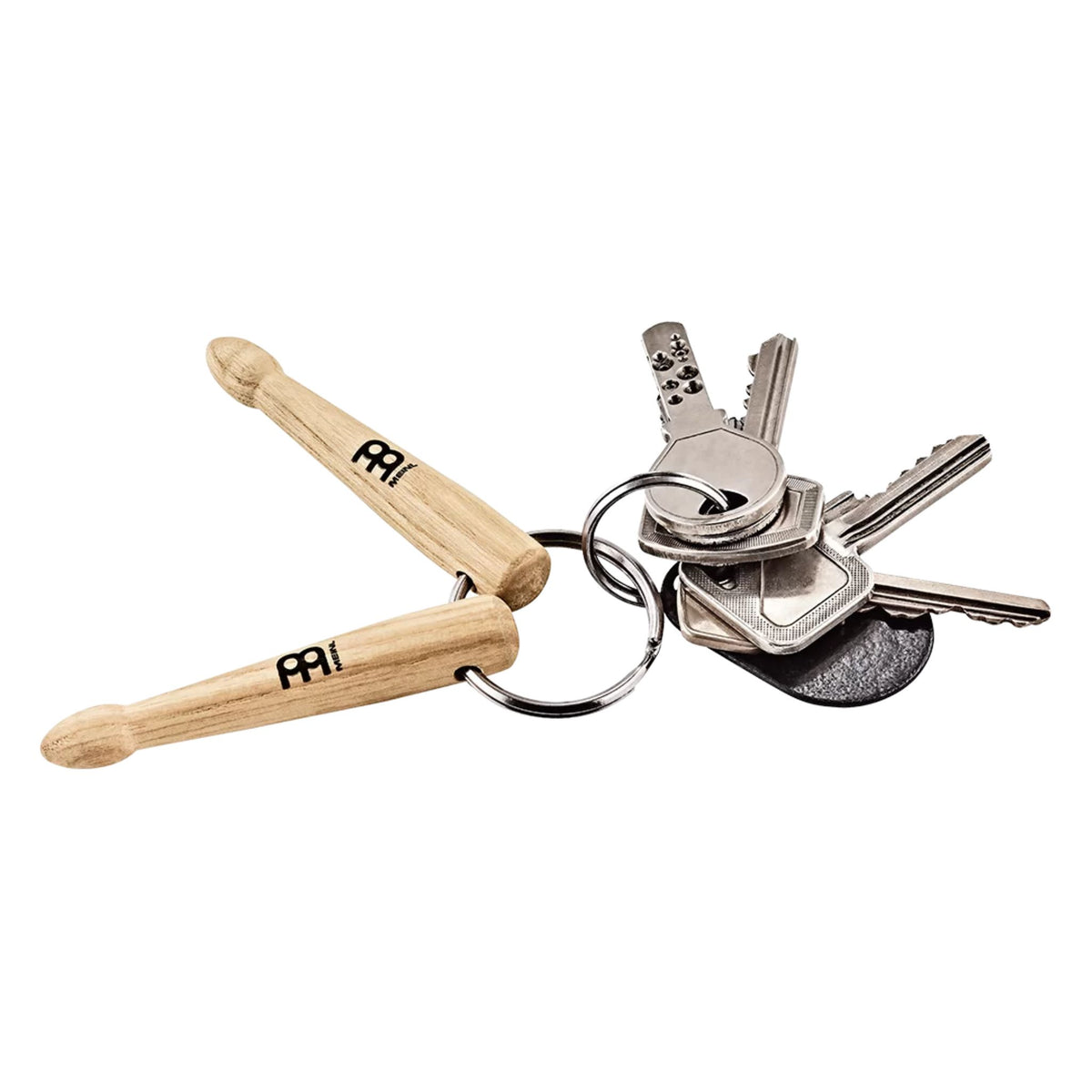Meinl Drumstick Keyring SB506 with two miniature maple drumsticks attached to a set of keys.