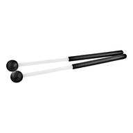 pair of steel tongue drum mallets on white background showing rubber heads and textured grip handles for controlled playing and rich resonance
