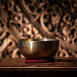 Meinl Sonic Energy 700g universal series singing bowl in use during sound therapy session for meditation and healing environments