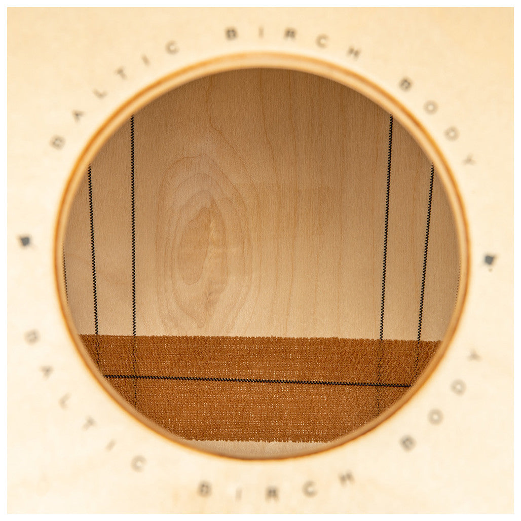 Meinl Woodcraft Series String Cajon Espresso Burst Frontplate WC100EB close up inside