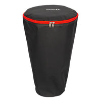 Protective carry bag for the Mano Percussion 8" Djembe Drum MPC44AD, featuring durable black fabric, red zip, and backpack-style straps.