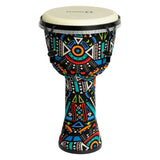 Mano Percussion Djembe Drum 8" in vibrant Aztec Disco design, featuring lightweight ABS shell and 4 tunable lugs for precise sound.