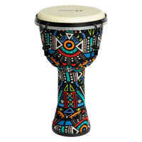 Mano Percussion Djembe Drum 8" in vibrant Aztec Disco design, featuring lightweight ABS shell and 4 tunable lugs for precise sound.