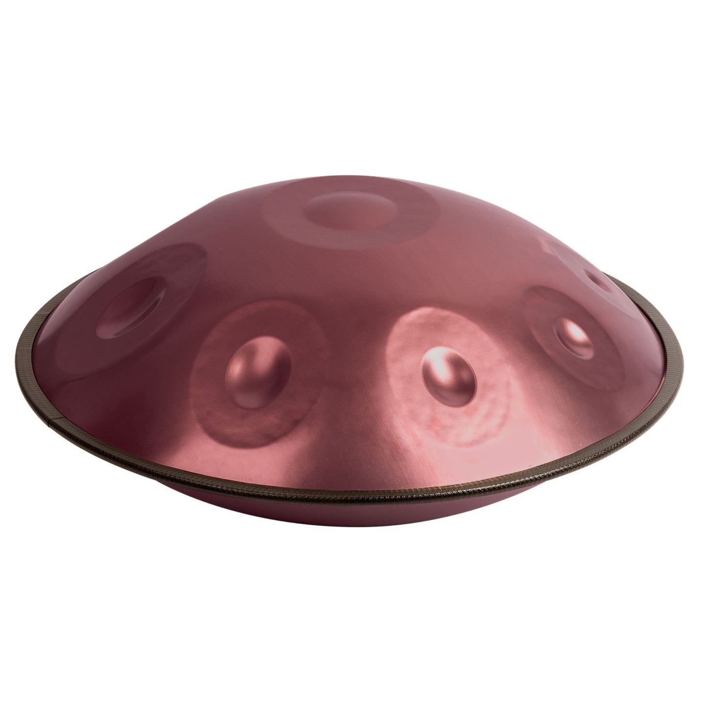 Mano Percussion Handpan 10 Note D Kurd Tuning 55cm Purple displayed on a white background featuring handcrafted stainless steel construction and a 10-note D Kurd scale for meditation, performance, and creative musical exploration.