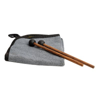 Cleaning cloth and pair of mallets included with the Mano Percussion ManoPan MPC70MBK D Kurd handpan.