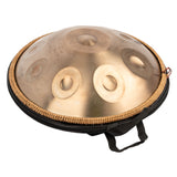 Mano Percussion ManoPan MPC69G 9-note D Kurd handpan partially visible inside its open heavy-duty carry bag.