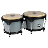 Meinl Journey Series bongo drums in Ultimate Gray (HB50UG), compact paired bongos with natural drumheads and matte shells, front view on white background.