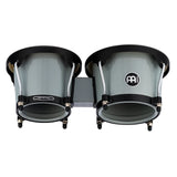 Meinl Journey Series bongo drums in Ultimate Gray (HB50UG), rear view showing compact shells, mounting hardware, and black rims.