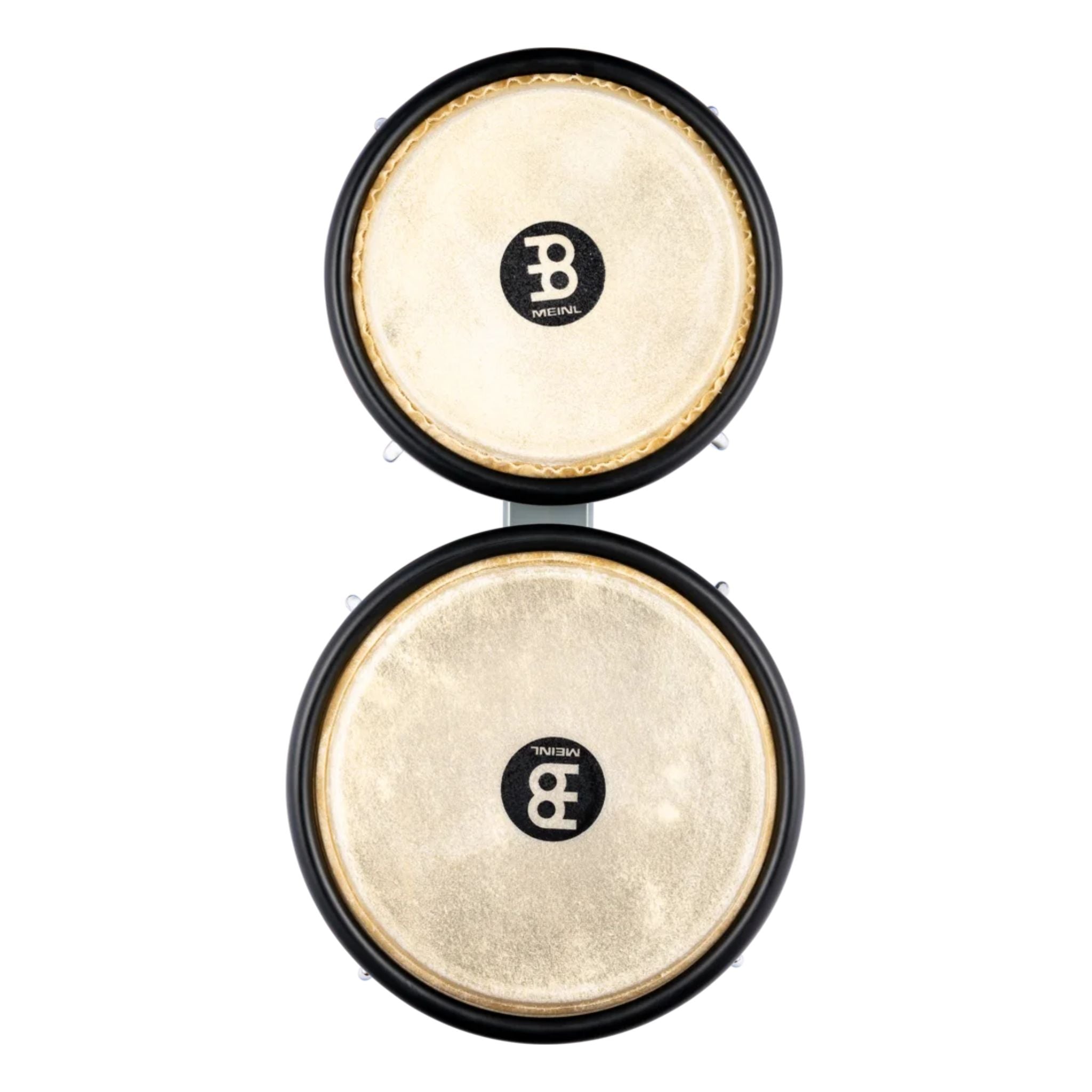 Meinl Journey Series bongo drums in Ultimate Gray (HB50UG), top-down view highlighting natural drumheads and black rims.
