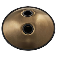 Dual soundholes on the Meinl Sonic Energy Handpan designed to project sound toward both player and audience for immersive healing sessions.