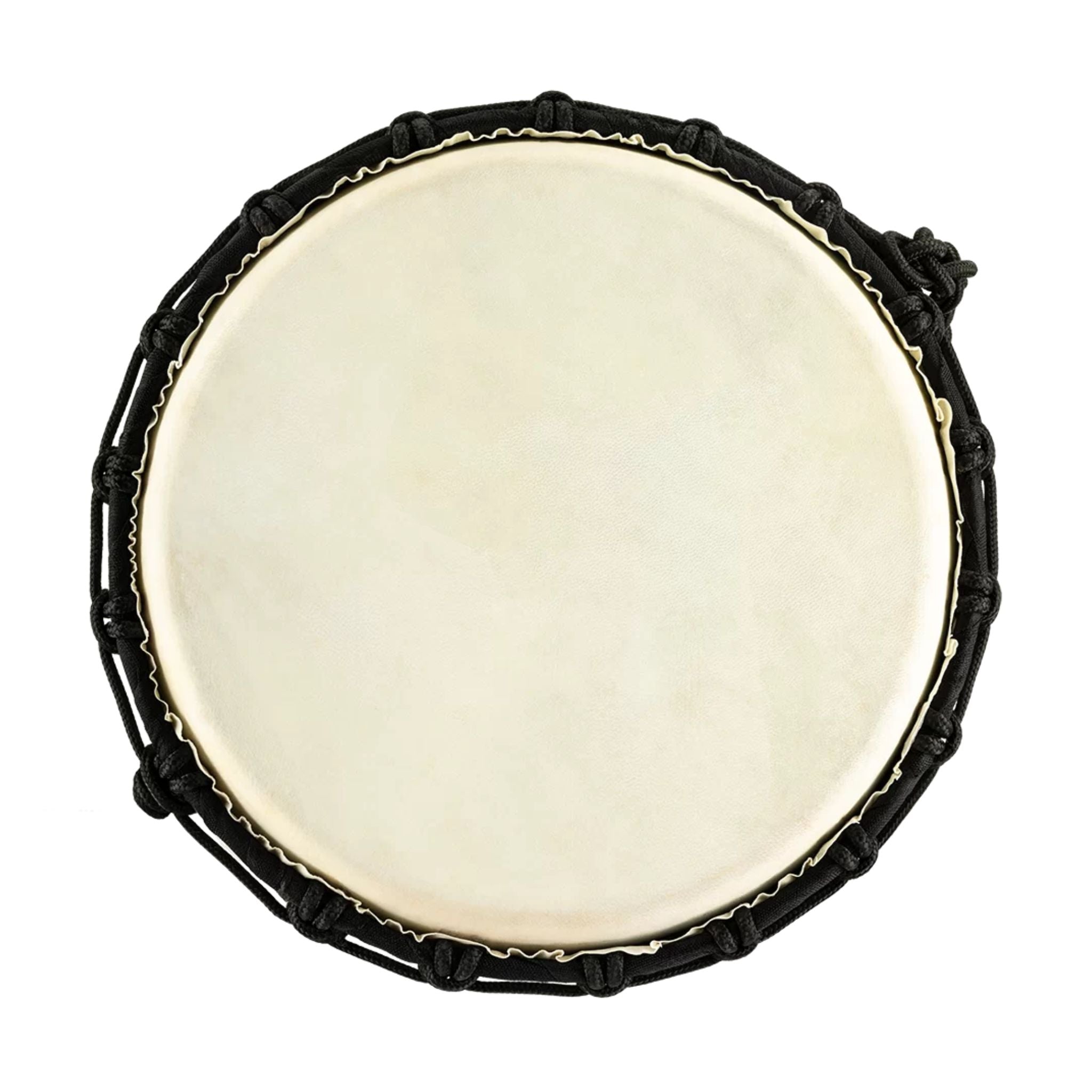 Top view of Meinl HDJ1-M 10" Headliner Congo Series Djembe showing durable synthetic drumhead and traditional rope tensioning system
