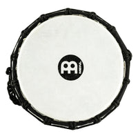 Top view of Meinl Junior Djembe Drum 7 inch Green JRD-G showing synthetic drum head and rope tuning
