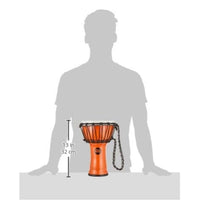 Silhouette showing size proportion of the Meinl Junior Djembe Drum 7 inch diameter head in Orange JRD-O with 37 cm height