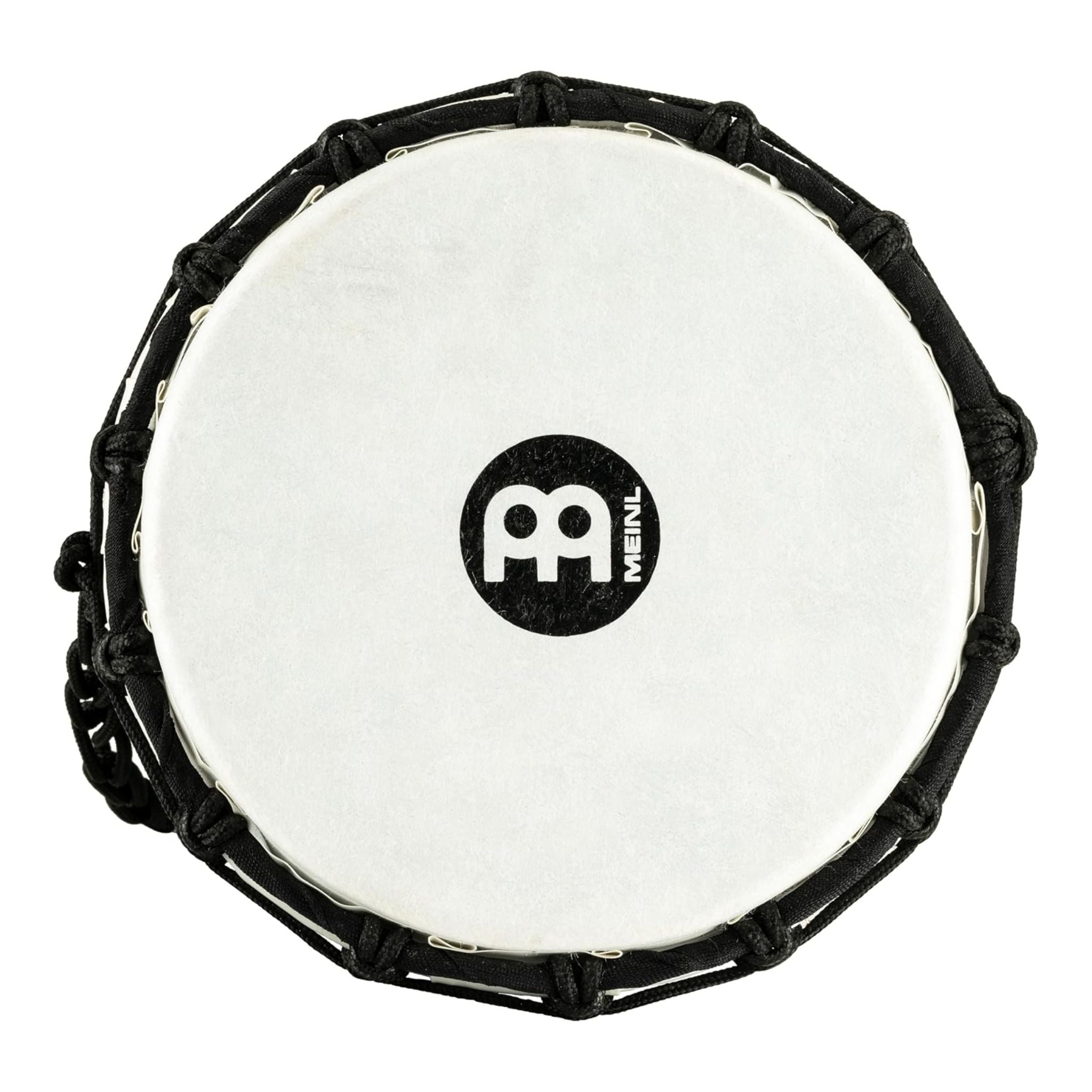 Top view of the Meinl Junior Djembe Drum 7 inch Orange JRD-O showing synthetic head