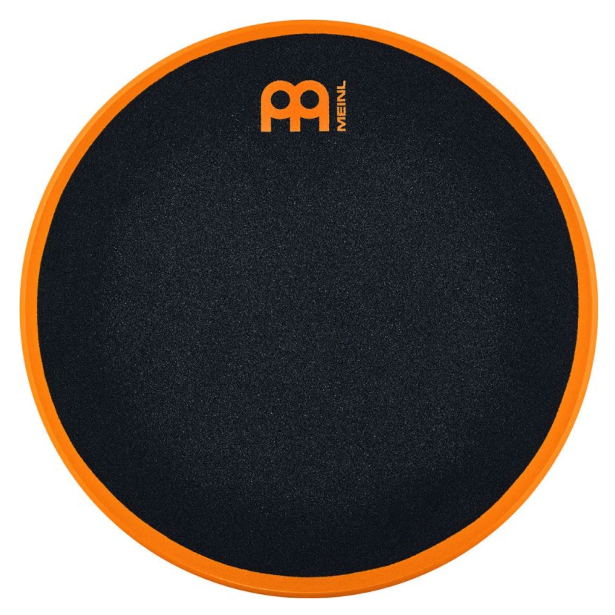 Meinl Marshmallow Practice Pad 12 inch in orange (MMP12OR), top-down view of textured black foam playing surface with orange rim on a white background.