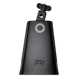 Rear view of Meinl Classic Rock Big Mouth Cowbell 7 inch Low Pitch SCL70B-BK showing Steel Craft badge and integrated mounting bracket.