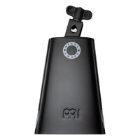 Rear view of Meinl Classic Rock Big Mouth Cowbell 7 inch Low Pitch SCL70B-BK showing Steel Craft badge and integrated mounting bracket.