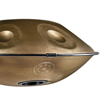 Side profile of the Meinl Sensory Handpan highlighting the handcrafted shell and superior artisan detailing.