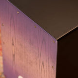 Close-up of the corner on the Meinl Snare Cajon Headliner Series Lilac Purple Fade MCAJ100BK-LPF — showcasing premium construction, precise craftsmanship, and professional-quality design.
