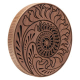 10 inch rain disk with Fibonacci-inspired carving on white background showing natural carved wooden surface detail