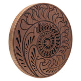 15 inch rain disk with Fibonacci-inspired carving on white background showing natural carved wooden surface detail