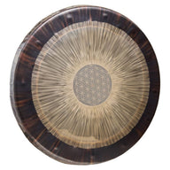 Meinl Sonic Energy 24 inch Flower of Life Soundscape Gong 64Hz GFOL24 on white background featuring an engraved Flower of Life design, polished nickel silver construction, and rich resonant tones for meditation, sound therapy, and immersive sound exploration.