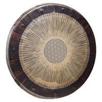 Meinl Sonic Energy 24 inch Flower of Life Soundscape Gong 64Hz GFOL24 on white background featuring an engraved Flower of Life design, polished nickel silver construction, and rich resonant tones for meditation, sound therapy, and immersive sound exploration.