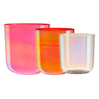 Meinl Sonic Energy 3-Piece Essence Crystal Singing Bowl Set E4 C4 G3 440Hz ECSBSETECG on white background showing three high-purity quartz crystal singing bowls tuned as a harmonic triad for meditation, sound therapy, and immersive sound exploration