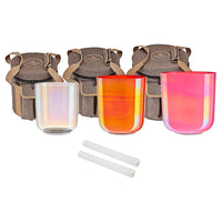 Meinl Sonic Energy 3-Piece Essence Crystal Singing Bowl Set E4 C4 G3 440Hz ECSBSETECG on white background featuring three high-purity quartz crystal singing bowls, two crystal silicone rods, three silicone rings, and three protective carrying bags for meditation and sound therapy sessions